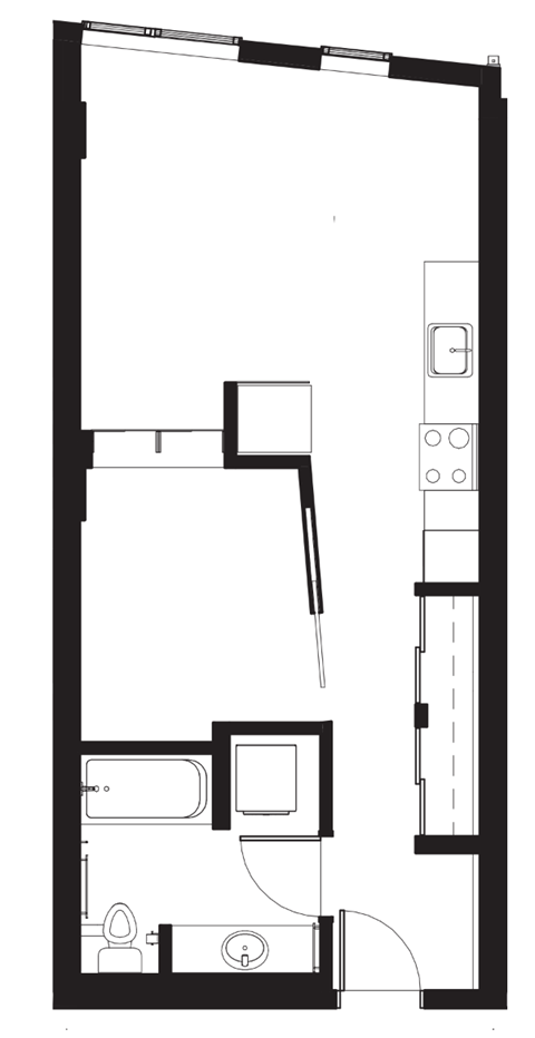 a floor plan of a small room with a bedroom and a living room